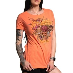 Affliction Garden Rose scoop neck tee in coral orange size Medium